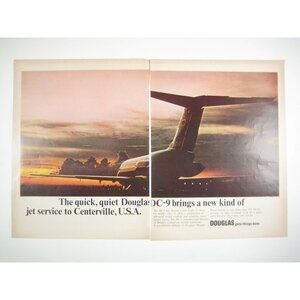 Douglas DC-9 1966 Vintage Print Ad 2 Pages Quick Quiet Jet Centerville USA READ